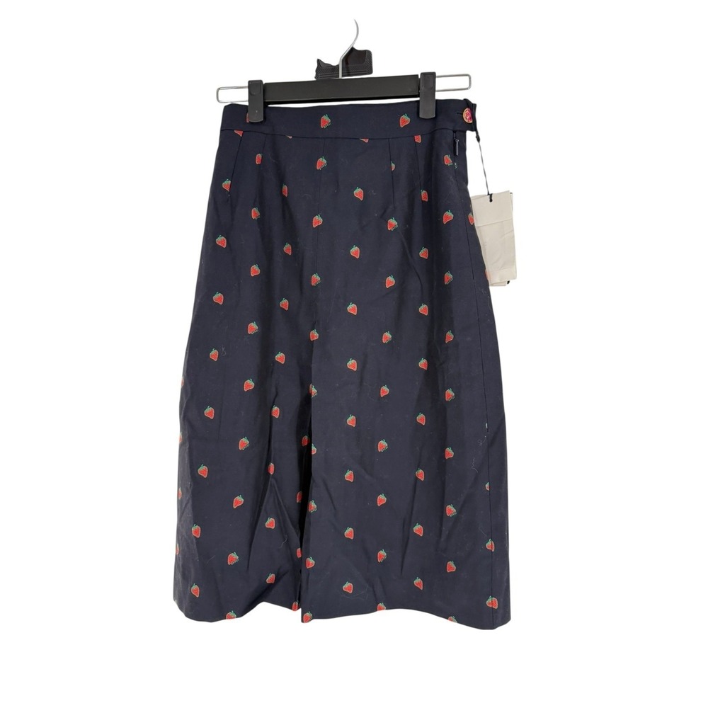 Gucci Straight Line Women's Size 38 XS 2 Navy Blue Strawberry Mid Skirt - Picture 2 of 10